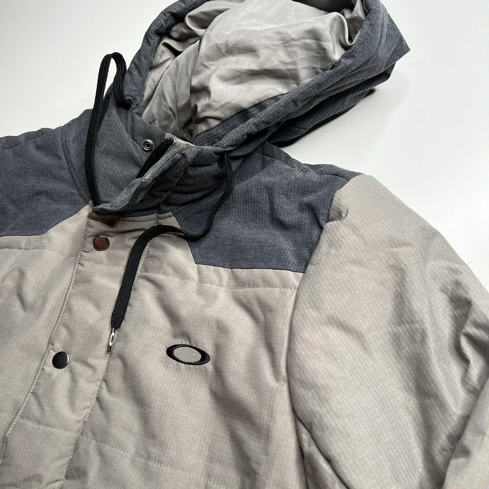 Oakley Mens Hooded Puffer Jacket Grey Ripstop Two-Tone Regular Fit Medium